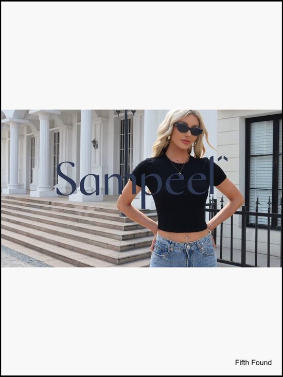 Large Slim Fit Crop Top 95% Cotton 5% Spandex Y2K Style Crew Neck Short Sleeve - Picture 7 of 7